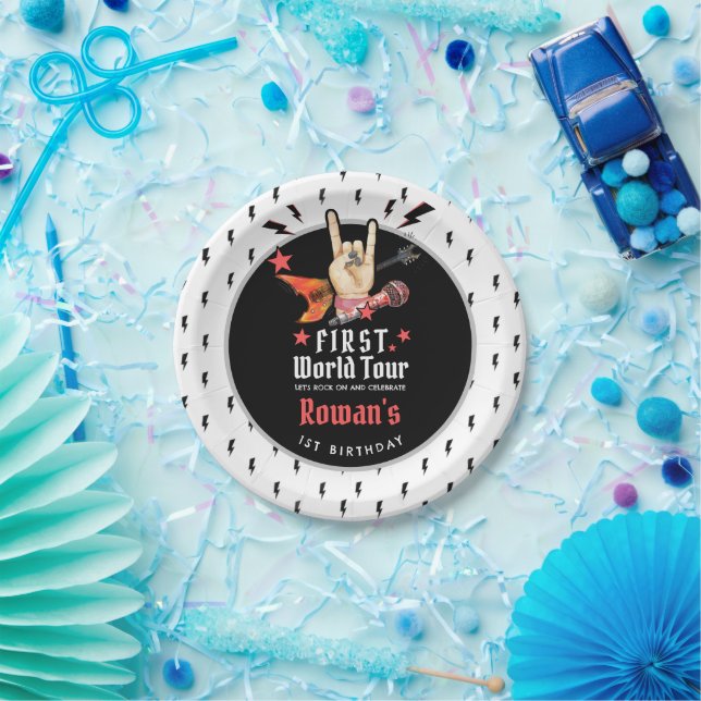 Cool Punk Rockstar First Birthday Paper Plate (Party)