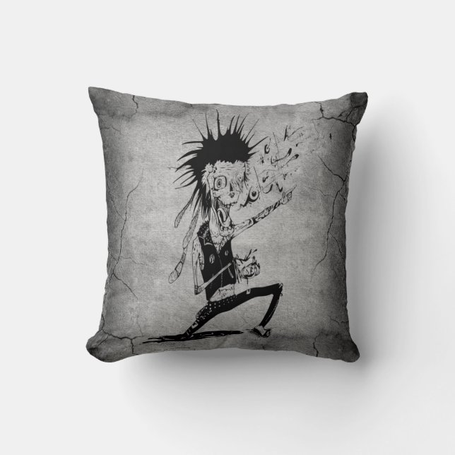 Cool punk zombie grey cracked wall black grey cushion (Front)