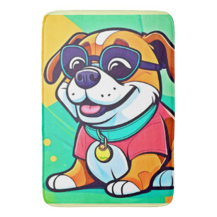 Cool Pup Cartoon Style Artwork Bath Mat