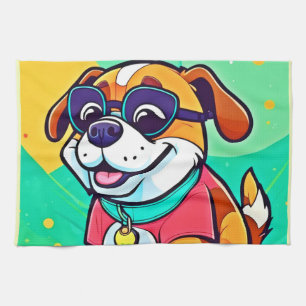 Cool Pup Cartoon Style Artwork Tea Towel