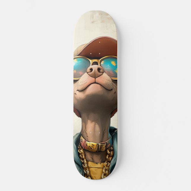 Cool Pup Vibes - Retro Style Dog Art Skateboard (Front)
