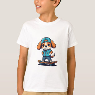 Cool Puppy Riding Skateboard Kids T-Shirt