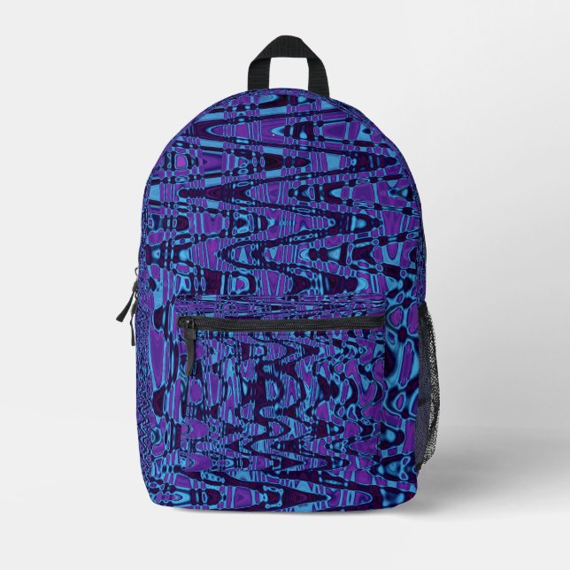 Cool Purple and Blue Abstract Tie Dye Retro Waves Printed Backpack (Front)