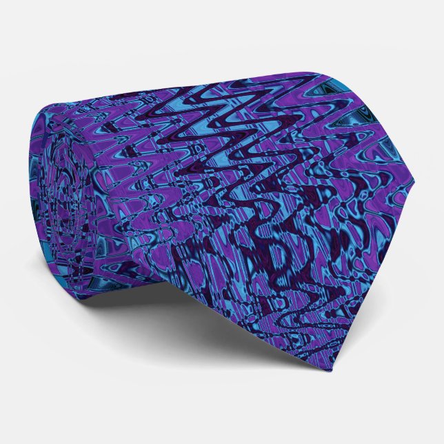 Cool Purple and Blue Abstract Tye Dye Retro Waves Tie (Rolled)