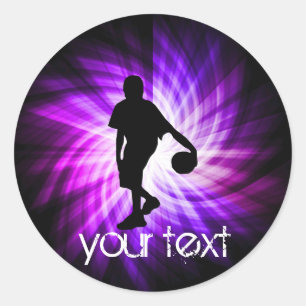 Cool Purple Basketball Classic Round Sticker
