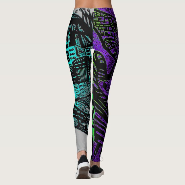 Cool Purple Black Abstract Digital Art Leggings (Back)