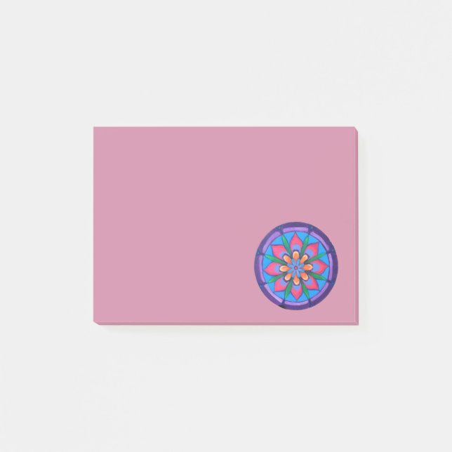 Cool purple blue pink and green mandala post-it notes (Front)