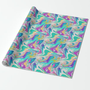 Cool Purple Blue White Marble Paint Mix Pattern Wrapping Paper