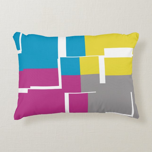 COOL Purple Blue Yellow Grey Pattern Decorative Cushion (Front)