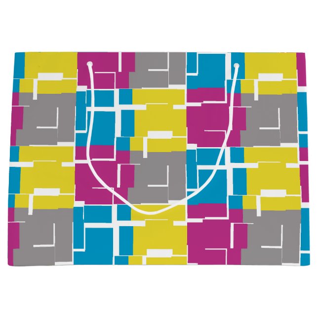 COOL Purple Blue Yellow Grey Pattern Large Gift Bag (Front)