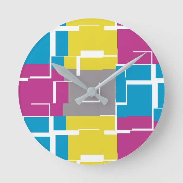 COOL Purple Blue Yellow Grey Pattern  Round Clock (Front)