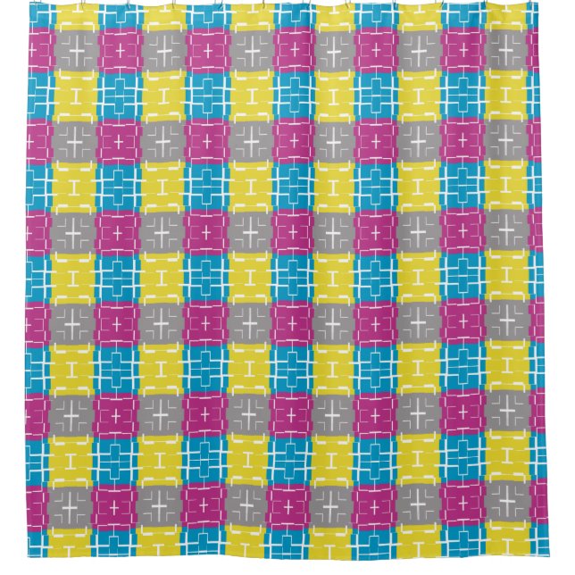 COOL Purple Blue Yellow Grey Pattern Shower Curtain (Front)