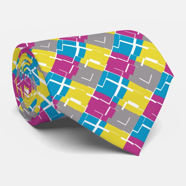 COOL Purple Blue Yellow Grey Pattern Tie (Rolled)