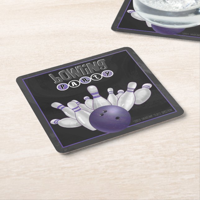Cool Purple Bowling Party Coasters (Angled)