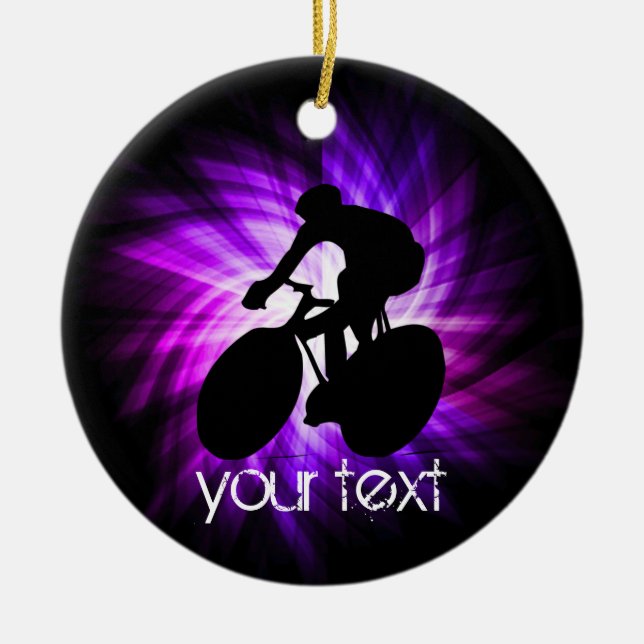 Cool Purple Cycling Ceramic Tree Decoration (Front)