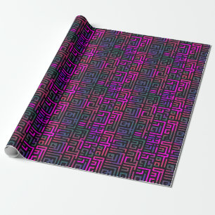 Cool Purple Green Grid Maze Line Pattern Wrapping Paper