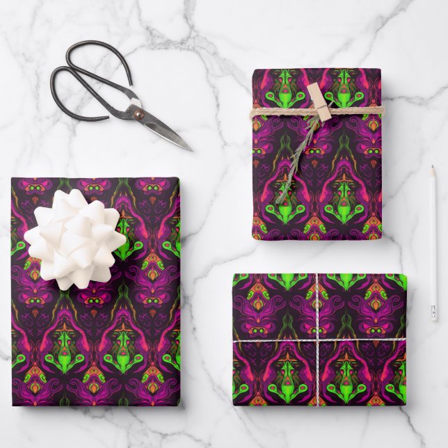 Cool Purple Green Weird Modern Victorian Pattern Wrapping Paper Sheet (Front)