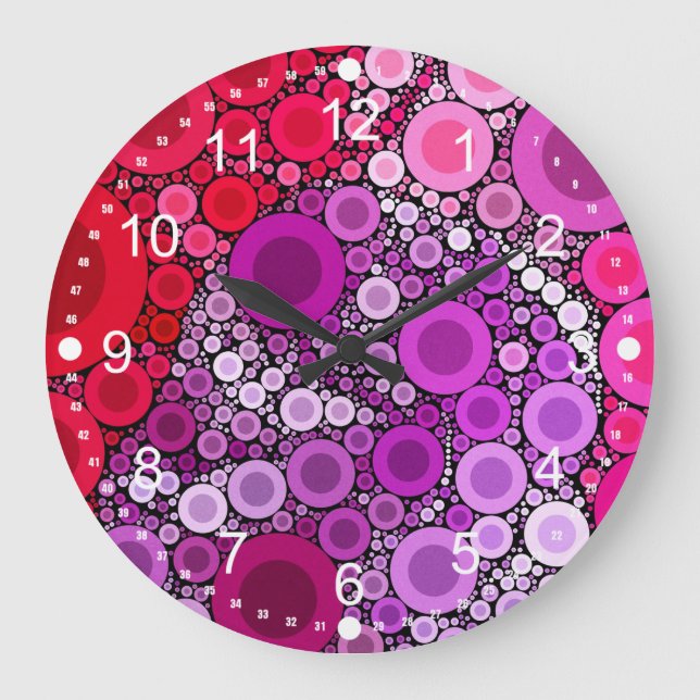 Cool Purple Pink Concentric Circles Girly Pattern Large Clock (Front)