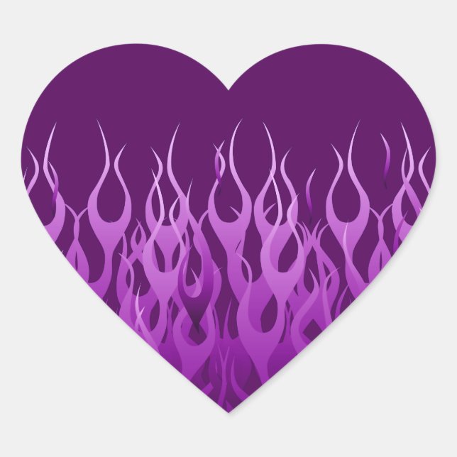 Cool Purple Racing Flames Design Heart Sticker (Front)