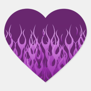 Cool Purple Racing Flames Design Heart Sticker