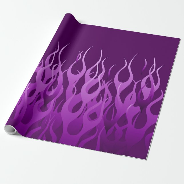 Cool Purple Racing Flames Design Wrapping Paper (Unrolled)