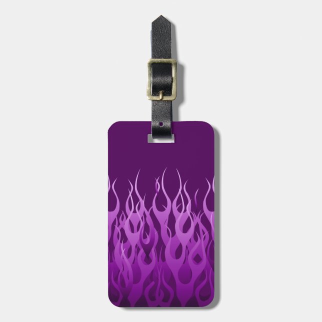 Cool Purple Racing Flames Pin Stripes Luggage Tag (Front Vertical)