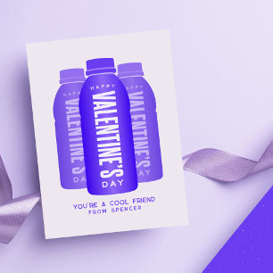 Cool purple sports drink fun classroom Valentine Card