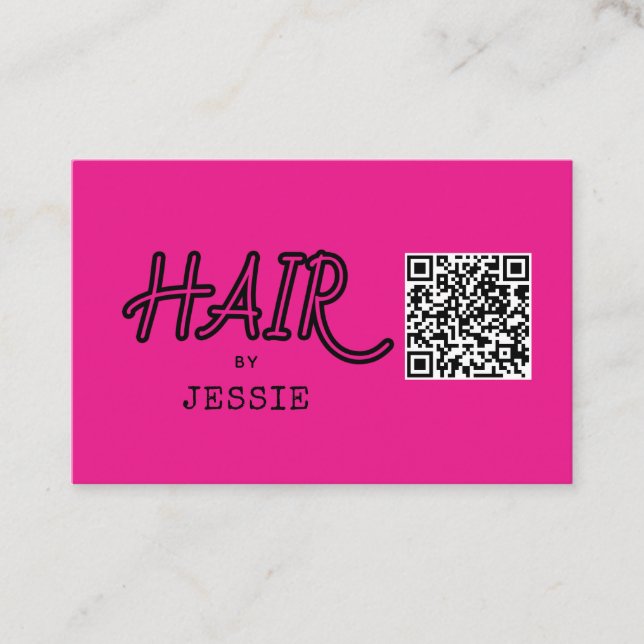 Cool QR Code Pink Hair Stylist Business Card (Front)