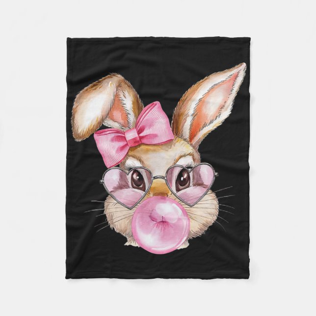 Cool Rabbit Easter Bunny With Chewing Gum Pink Sun Fleece Blanket (Front)
