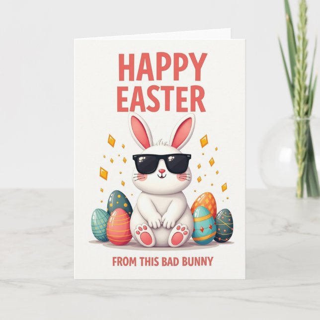 Cool Rabbit Faux Gold Foil Easter Card (Front)