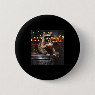 Cool raccoon drinking iced coffee animal cats meme 6 cm round badge
