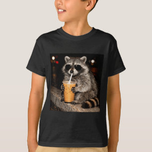 Cool raccoon drinking iced coffee funny meme anima T-Shirt