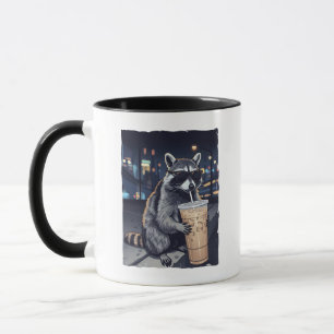 Cool Raccoon Drinking Iced Coffee Night Scene Mug
