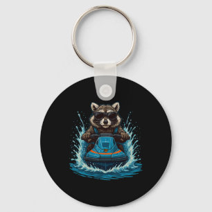 Cool Raccoon With Sungles Jet Ski Rider Summer Vib Key Ring