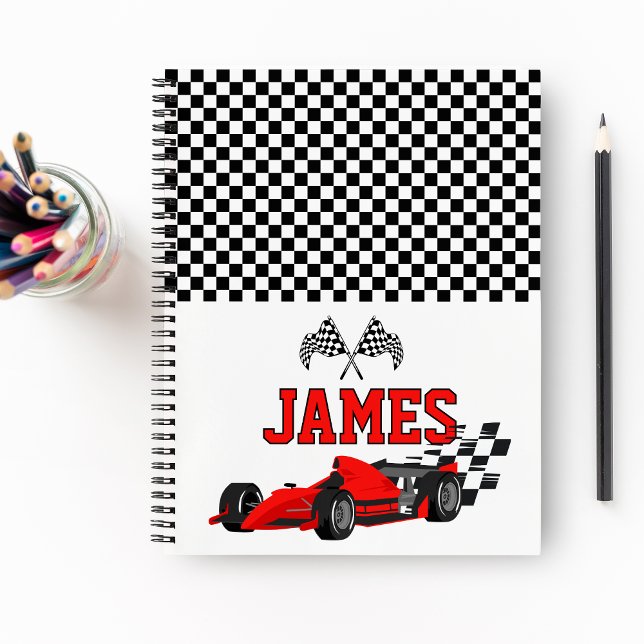 Cool Race Car Boy Custom Name Personalised  Notebook (Creator Uploaded)
