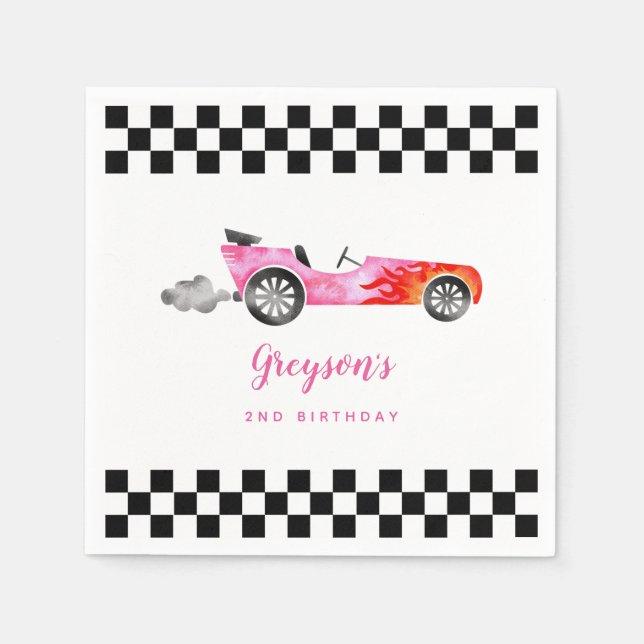 Cool Race Car Girl Birthday Party  Napkin (Front)