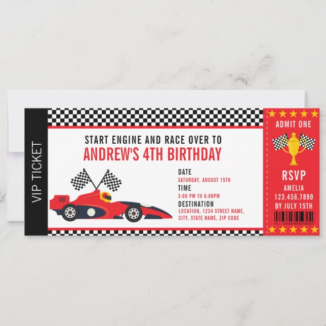 Cool Race Car Racing Party Ticket Boy Birthday Invitation (Front)
