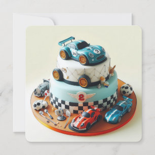 COOL  RACE CAR THEMED KIDS BIRTHDAY CAKE CARD