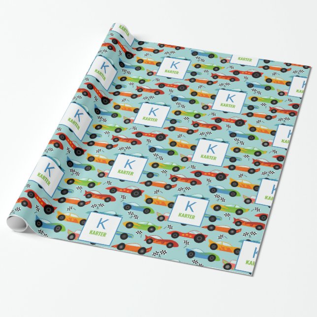 Cool Race Cars Kids Personalised Birthday Wrapping Paper (Unrolled)