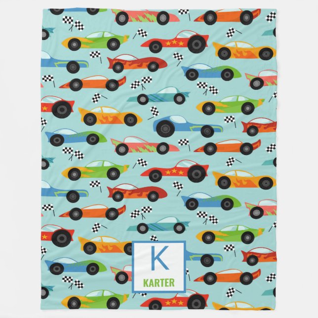 Cool Race Cars Personalised Kids Fleece Blanket (Front)