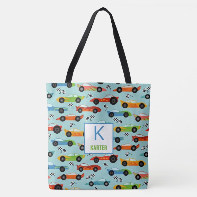 Cool Race Cars Personalised Kids Tote Bag (Front)
