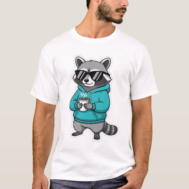 Cool Racoon Coffee T-Shirt - Funny Animal Lover G (Front)