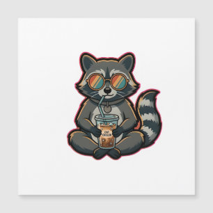 Cool Racoon Drinking Oat Milk Iced Coffee
