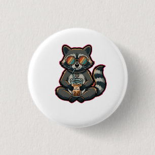 Cool Racoon Drinking Oat Milk Iced Coffee 3 Cm Round Badge