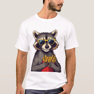 Cool Racoon Enjoying Fries T-Shirt