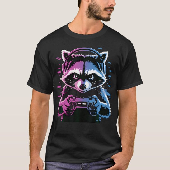Cool Racoon Gaming Video T-Shirt (Front)