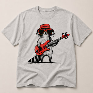 Cool Racoon Playing Red Bass Guitar T-Shirt