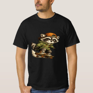 Cool Racoon Skateboard Graphic T-Shirt