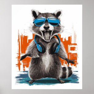 Cool Racoon with Headphones Poster