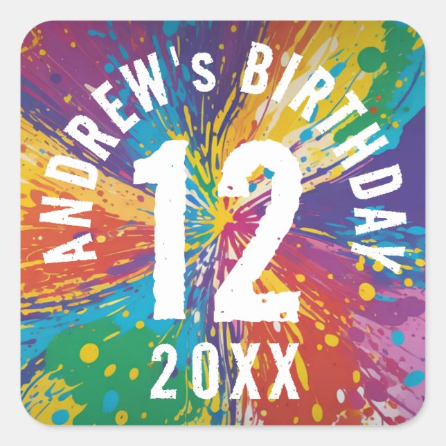 Cool Rainbow Blast Paintball Birthday Celebration Square Sticker (Front)